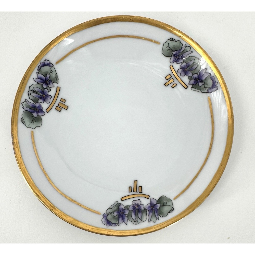 Vintage Thomas Bavaria Hand Painted Violets Plate Gold Trim Artist‎ Signed